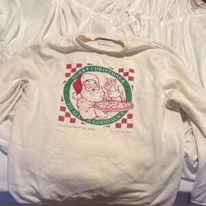 Old Navy Cream Christmas Santa Pizza Graphic Sweatshirt